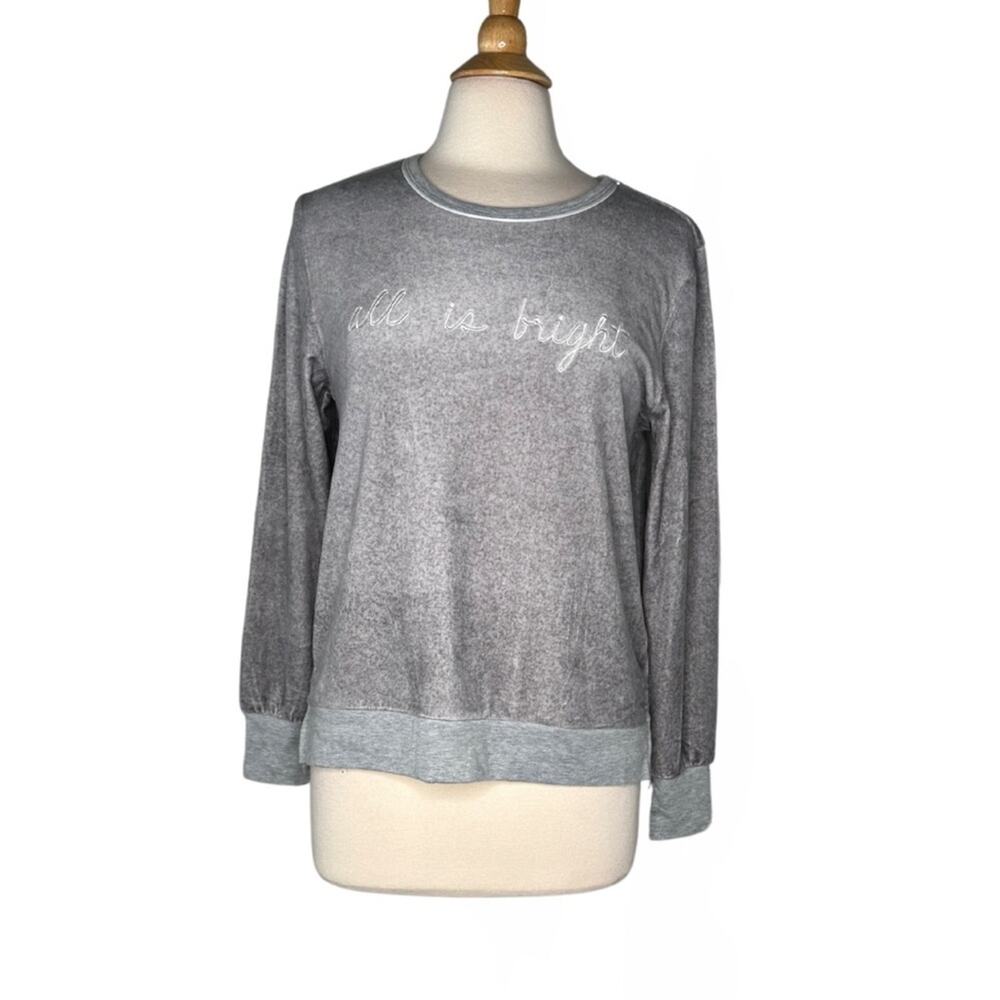 Kate Spade All is Bright Gray Embroidered Sweatshirt Super Soft Pullover Sweater